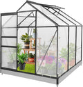 EAGLE PEAK 6x6x7 Outdoor Walk-in Hobby Greenhouse with Adjustable Roof Vent and Rain Gutter, Base and Anchor, Polycarbonate Aluminum Green House for Backyard Garden, Gray