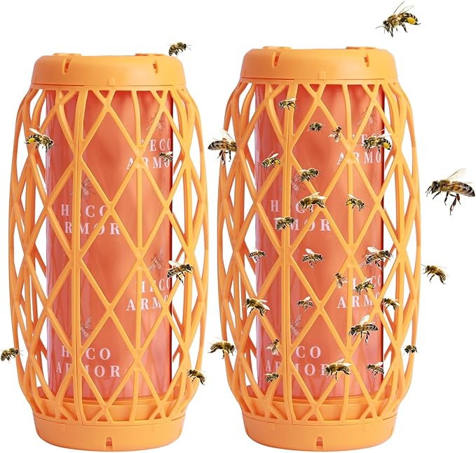 Wasp Traps Outdoor Hanging, Bee Traps for Outdoor Yellow Jacket Bee Catcher Trap, 6 PCS Refillable Sticky Papers, Fly Bug Insect Deterrent Killer 2 Pack