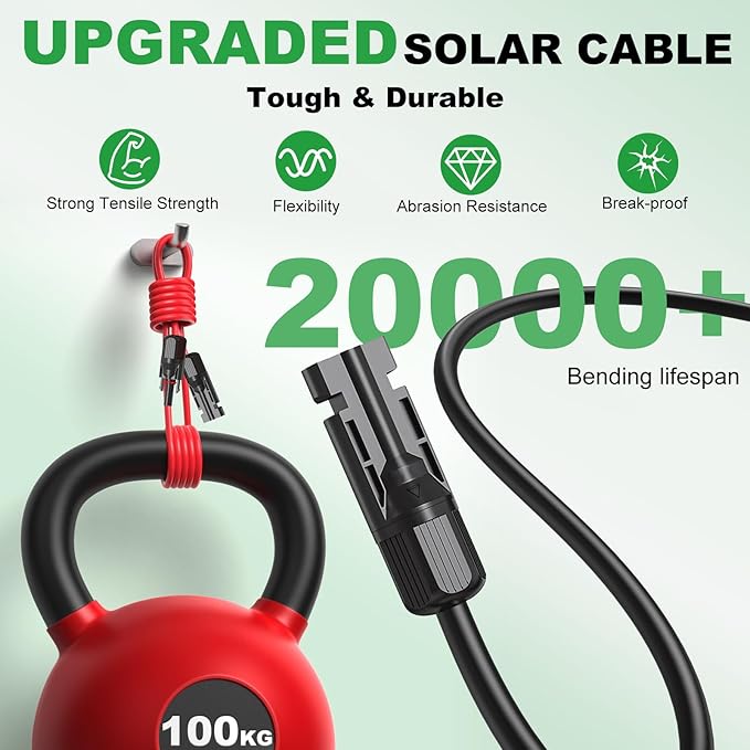 Oududianzi Solar Extension Cable 50Ft, Solar Wire 10AWG, 10 Gauge Tinned Copper PV Wire, Solar Panel Wires and Connectors for Home Roofs RV Boat Camping Solar Panels