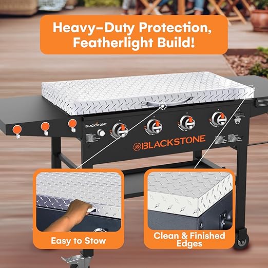 Flybold Blackstone Griddle Cover 36 inch - Waterproof Diamond Plated Design - Aluminum Hard Top Lid - Stainless Steel Handle - Fits Blackstone 36" Grill - Ideal for BBQ, Camping Griddle Accessories