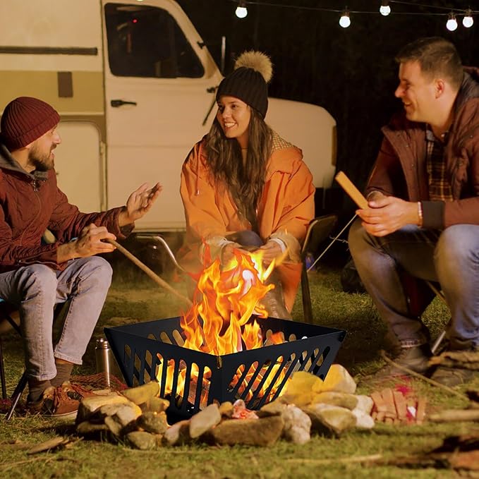17.5 inch Portable Fire Pit with BBQ Grill for Collapsible Plug Fire Pit Suitable for Camping, Picnics, Courtyards, Garden Bonfires and Outdoor Firewood with Storage Bag (Trapezoid S-17.5in)
