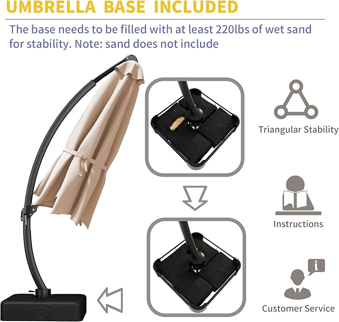Kingdura 12ft Cantilever Patio Umbrella with Base Included, Large Round Offset Outdoor Pool Umbrella, 360° Rotation & Infinite Tilt, Heavy Duty Aluminum Frame for Deck Backyard, Beige