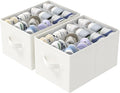 2 Pack Shoe Storage Bins, Fits Up to 24 Pairs, Foldable Space-saving Closet Organizers System, Clothes Basket with Reinforced Handles, 16.5 x 12.6 x 10.2 In, White & Ivory, XSNX02W-2