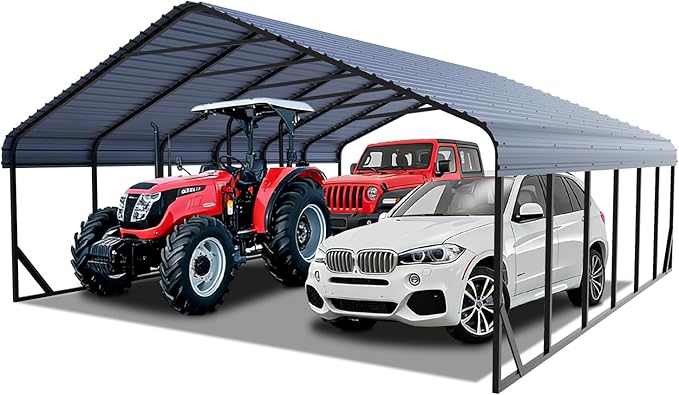 20x30 ft Metal Carport & Portable Garage, Heavy Duty with Galvanized Steel Roof & Frame - Large Tall Carports Canopy for Snow, Grey for Outdoor Garages