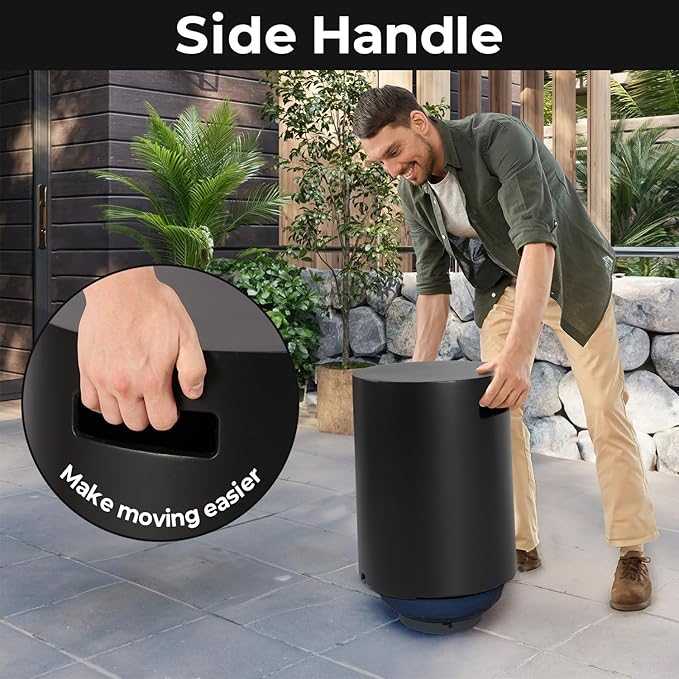 Propane Tank Cover Table Round, Outdoor Tank Covers Propane Storage Box 20 LB Modern Cover Tables with Side Handle, Concrete Hideaway Holder for Patio Backyard Deck (Black)