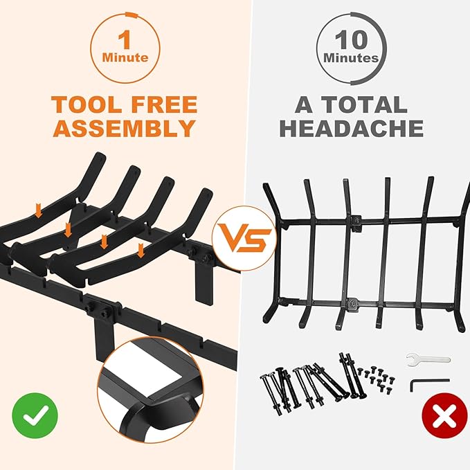 Fireplace Grates 24 Inch - Heavy Duty Steel Fireplace Rack | Fireplace Log Holder for Indoor & Outdoor | Fire Place Grate| Fireplace Racks for Inside Fireplace| Large Firewood Grate| Easy Assembly