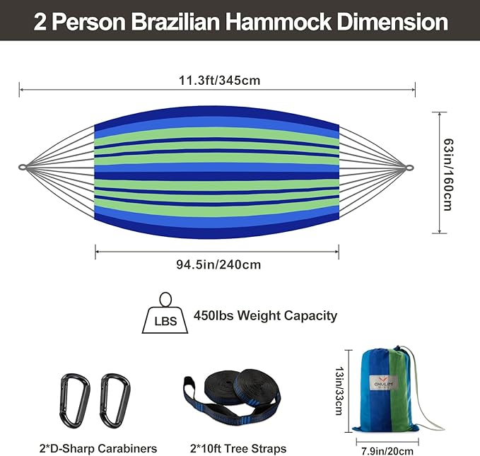 CHULIM Brazilian Double Hammock with Tree Straps,Extra Large 240x160cm,2 Persons Hammock for Backyard Patio Outdoor and Indoor,450lbs Weight Capacity,Soft Woven Cotton Fabric
