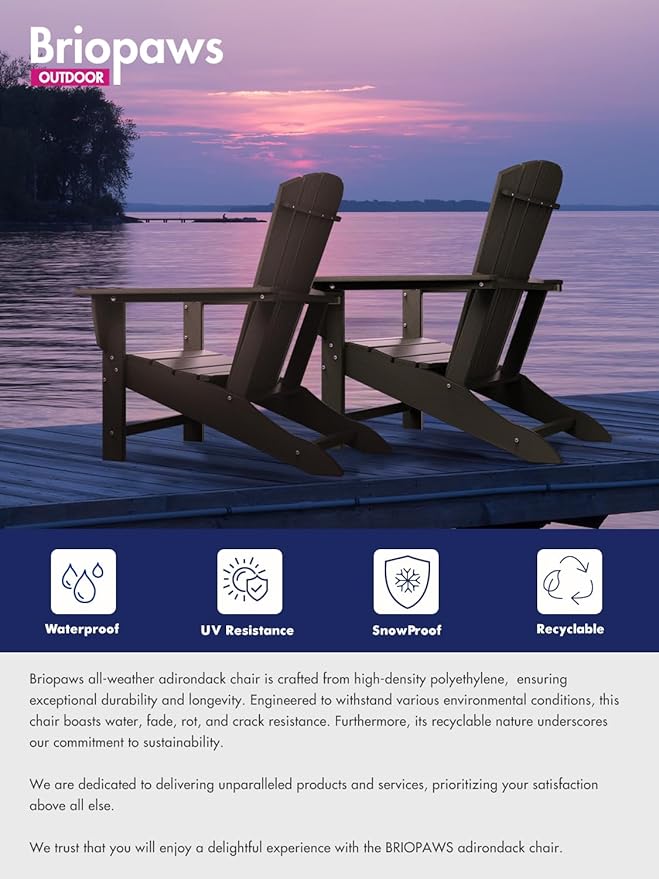 BRIOPAWS Adirondack-Chairs-Set of 6 | Brownwood Grain |Fire Pit Chair | Oversized | HDPE Plastic | Weather Resistant | for Deck Outdoor Poolside Campfire