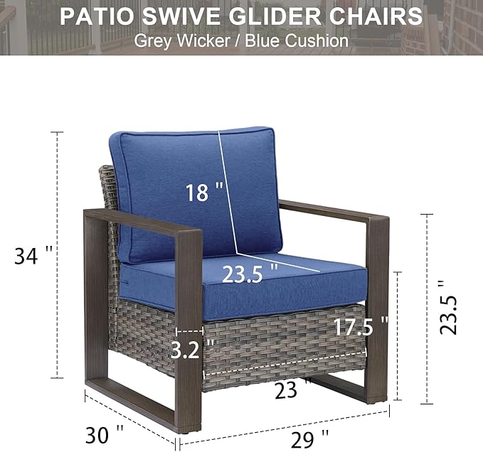 Belord Patio Wicker Chairs Set of 2-350 LBS Weight Capacity Wicker Outdoor Club Chair Set with Metal Wide Armrests for Porch Deck Sunroom Backyard