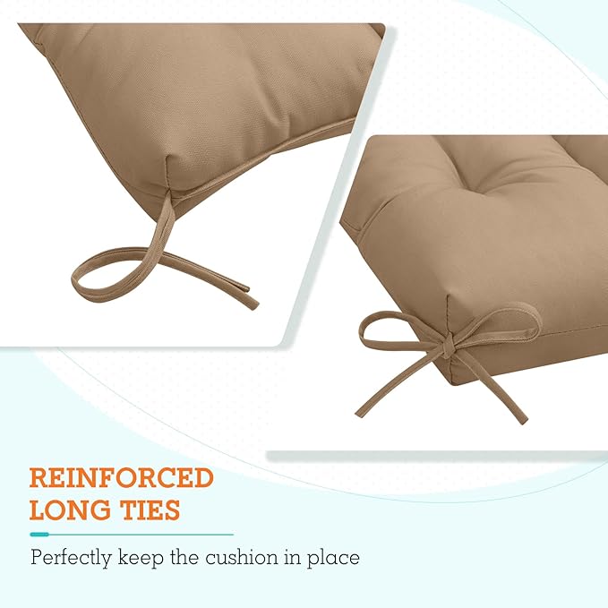 EAGLE PEAK Tufted Outdoor/Indoor High Back Patio Chair Cushions, Set of 2, 46'' x 22'', Khaki