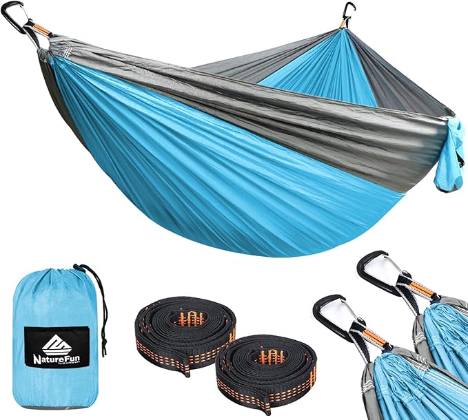 NATUREFUN Ultra-Light Travel Camping Hammock | 300kg Load Capacity,Breathable,Quick-Drying | 2 x Premium Carabiners,2 x Nylon Slings Included | Outdoor Indoor Garden