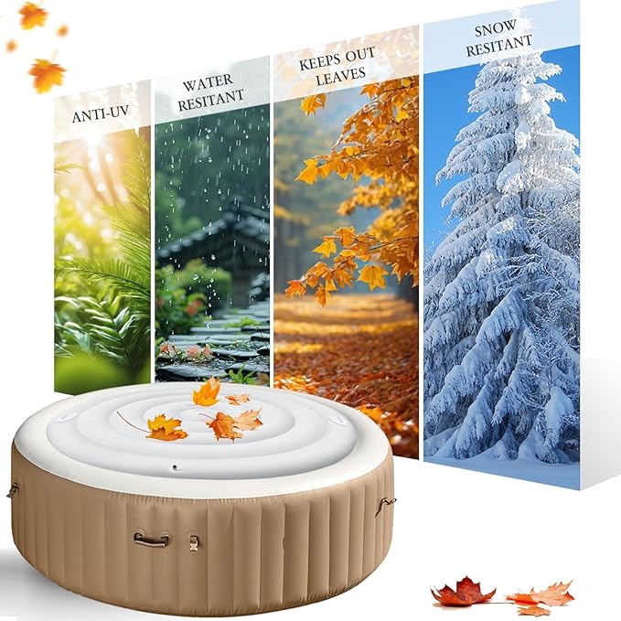 4.75 FT Inflatable Hot Tub Cover with Handle,Energy Saving Lid for Round Hot Tub,Outdoor Inflatable Hot Tub,Inflatable Insert Insulated Lid Replacement