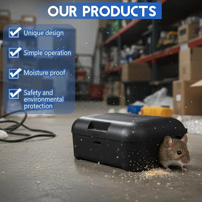 Qualirey 2 Pack Rat Bait Stations Large Rodent with Key Reusable Mouse Stations Mice Blocks Heavy Duty Boxes for Outdoor Rodents Mice Blocks, Bait Not Included, Black (9.8 x 7.5 x 4.3 Inches)