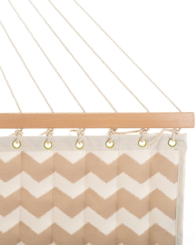 Castaway Living Large Beige Chevron Quilted Polyester Hammock – 11.5 ft. x 52 in., 350 lb Capacity, Pillow, Storage Bag, Extension Chains & Tree Hooks – Outdoor Comfort & Style