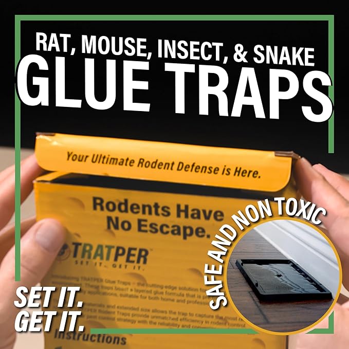 TRATPER Glue Traps for Mice,Rat,Mouse,Snake,Lizard,Insect. 12 Pack. Extra Strength,Pre-Baited Adhesive.Heavy Duty Plastic Tray.Non-Toxic,Chemical-Free Pest Control for Home. 12Pack