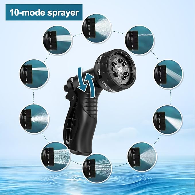 Stainless Steel Garden Hose 25ft Heavy Duty Metal Water Hoses with 10 Function Water Hose Nozzles for Yard Outdoor