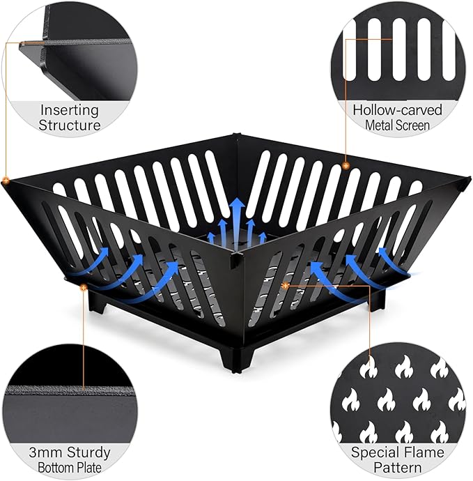 Fire Pit 25 Inch Outdoor Outside Wood Burning Portable Firepit Log Stove Fireplace for BBQ Camping Campfire Bonfire Backyard Garden Picnic Patio with Carrying Bag