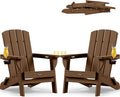Folding Adirondack Chair 2 Pack, HDPE All-Weather Fire Pit Chairs, Plastic Adirondack Chairs with 2 Cup Holder, Outdoor Lawn Chair for Patio Garden (Brown)