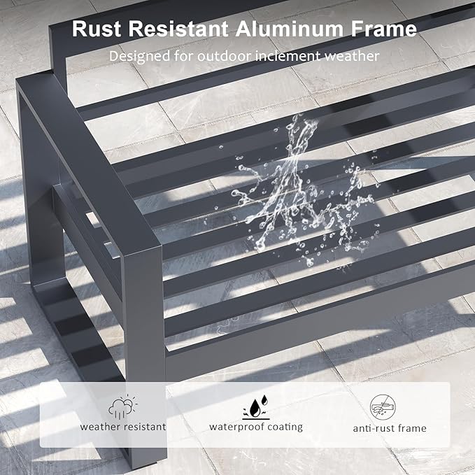 LayinSun 4 Pieces Aluminum Outdoor Patio Furniture Set, Metal Modern Conversation Sofa Set with Fire Pit Table and Washable Thick Cushions for Porch, Backyard, Deck