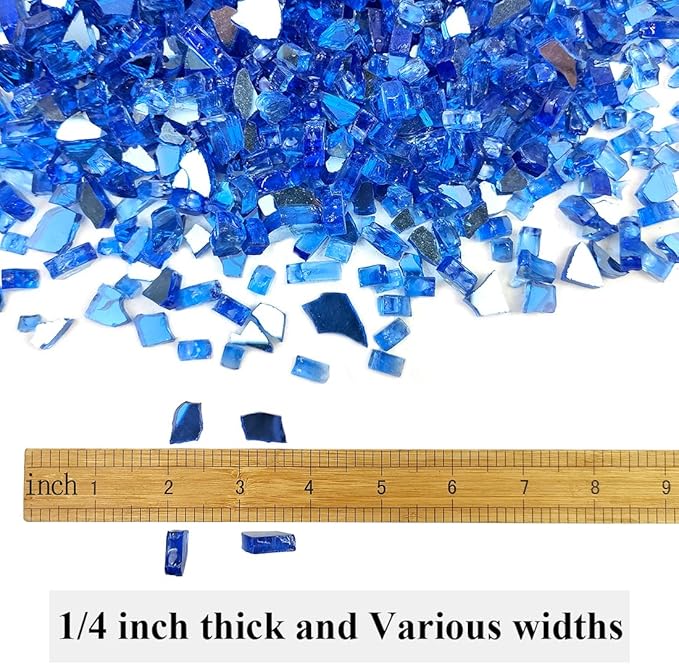Fire Glass for Propane Fire Pit, 1/4 Inch High Reflective Fireplace Glass Rocks for Fire Pit Table, 20 lbs Fire Pit Glass Rocks for Outdoor Fire Table and Landscaping, Cobalt Blue
