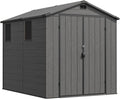 Devoko 6x8 Ft Outdoor Storage Shed - Lockable Resin Tool Shed with Window & Floor - Easy Assembly for Garden, Backyard, Dark Gray