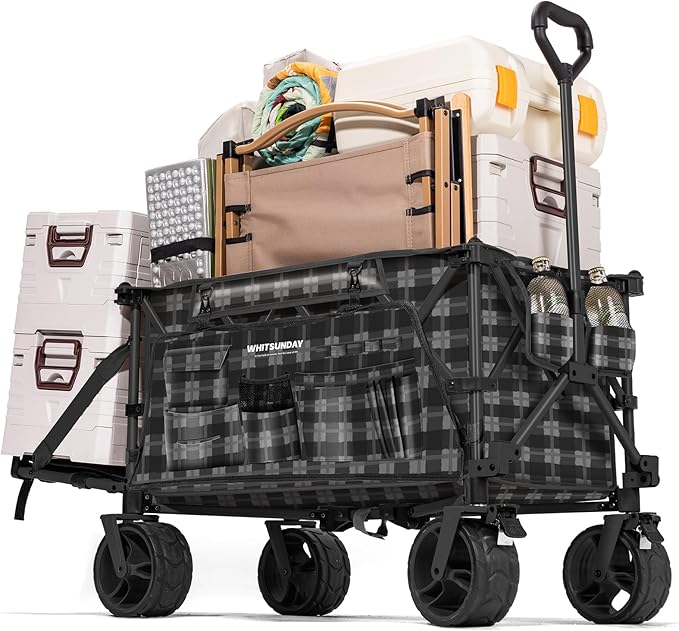 Whitsunday Collapsible Folding Wagon with Tailgate, Heavy Duty Utility Beach Wagons with All-Terrain Wheels for Camping,Garden,Sports Black