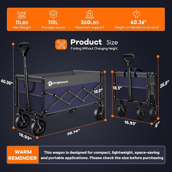 Collapsible Wagon Cart Foldable - Lightweight Portable Heavy Duty Folding Beach Wagons with Wheels - Outdoor Utility Carts for Grocery, Camping, Shopping with Large Capacity - Grey&Purple