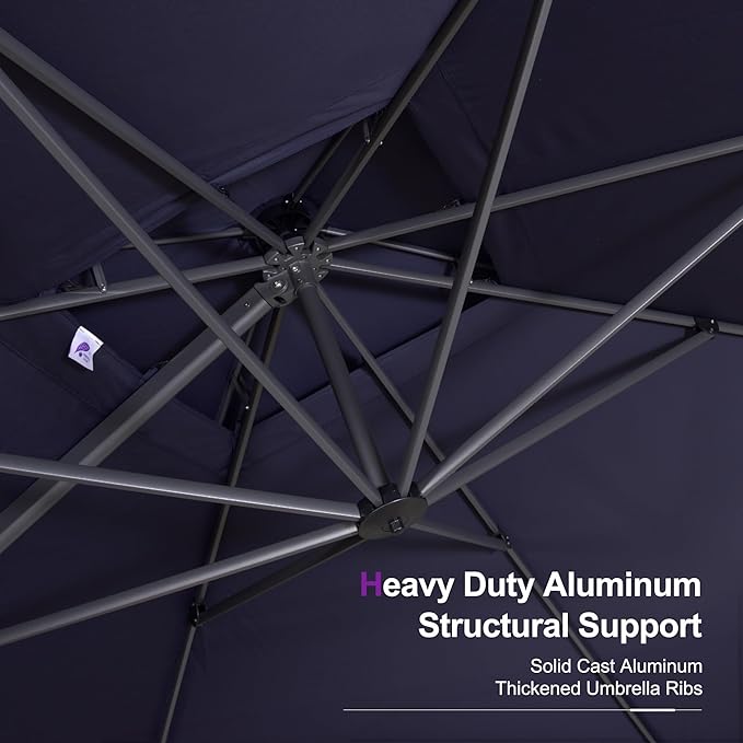 PURPLE LEAF 10' X 13' Cantilever Umbrella with Base - Large Rectangle Deck Umbrella for Garden, Backyard, Pool