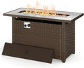 Gizoon 45" Gas Fire Pit Table, Propane Fire Pit with Glass Rocks, Waterproof Cover and Pe Rattan, Outdoor Patio Fire Pits for Backyard, Garden, Party