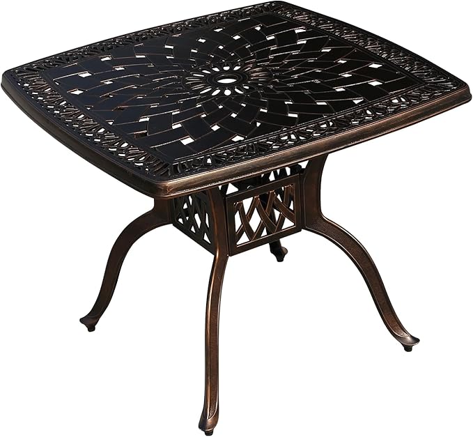 FAPOLITE Outdoor Table Cast Aluminum Square Patio Table with Umbrella Hole All Weather Outdoor Dining Tables for Lawn Garden Backyard (90 * 90cm Woven Square Tables)