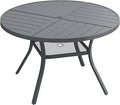 VICLLAX Round Patio Dining Table, 4 Person Metal Outdoor Dining Table with Umbrella Hole and Storage Shelf for Garden Lawn Deck, 40.6" Dark Grey
