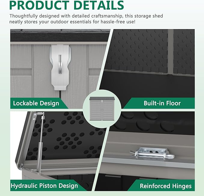 Uhomepro 4.6 Ft. X 4.1 Ft Outdoor Horizontal Storage Shed, Resin Storage Shed with Double Lockable Doors, Ideal for Garbage Can Storage and Garden Tools, Strong Water Resistance