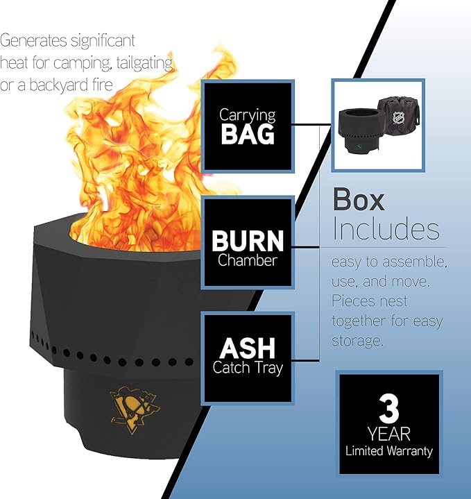 Blue Sky Outdoor Living NHL Winnipeg Jets Ridge Portable Steel Smokeless Fire Pit with Carrying Bag & Spark Screen Kit, Firewood & Wood Pellet