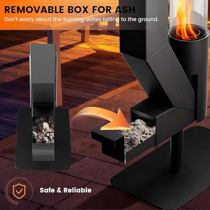 62 Inches Wood Pellet Heater - Patio Heater Wood Pellet Stove with Thickened Base - Smokeless Pellet Fire Pits for Outside - Patio Rocket Stove for Camping Garden Picnic