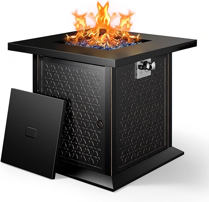 Ciays 28" Propane Fire Pit Table with 50,000 BTU Output, Outdoor Gas Fire Pit Table CSA-Certified for Outside Patio with Glass Rocks and Removable Lid, Add Warmth and Ambience to Parties, Garden