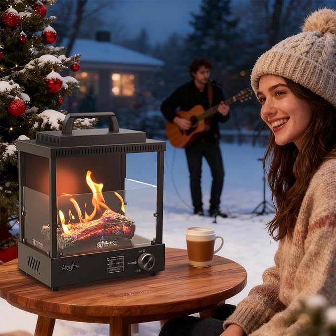 Portable Gas Fire Pit, 8200 BTU Propane Gas Heater and Outdoor Real Flame Tabletop Fire Bowl with Safety Protection for Camping, Fishing, Hiking