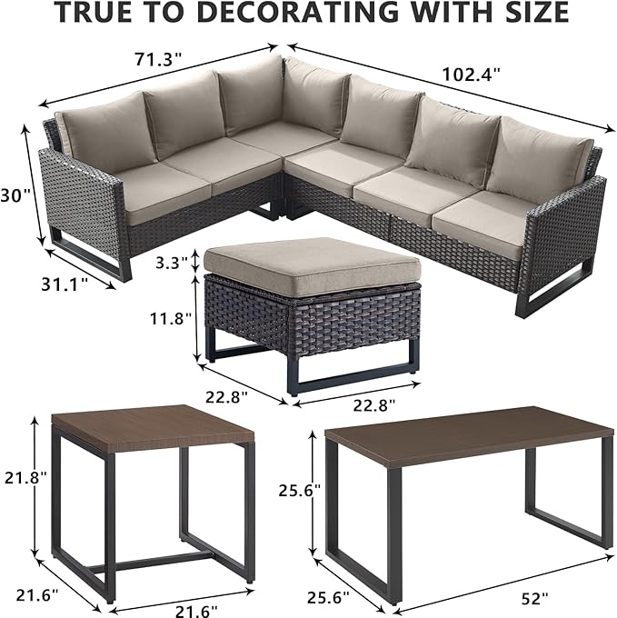 HUMMUH 10 Piece Patio Furniture Set PE Wicker 3 Outdoor Sectional Sofa Set with Patio Swivel Chairs Dinning Table Ottomans for Porch,Garden,Backyard,Deck(Brown/Grey)