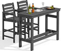 SERWALL Outdoor Bar Set - 2 Adirondack Bar Chairs & Bar Height Table with 1.6" Umbrella Hole, All-Weather HDPE Patio Furniture for Poolside, Backyard, Garden - Grey