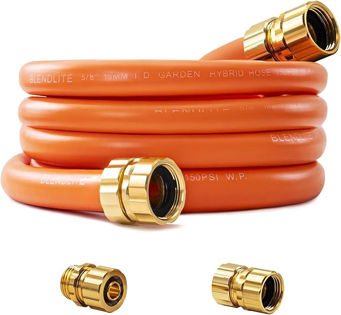 5/8" x 8ft Hybrid Garden Hose, Custom Length, -40°F to 150°, NO Kink, Flexible, Leakproof water Hose With Additional Customizable Solid GHT Fittings, Female to Female Leader Hose
