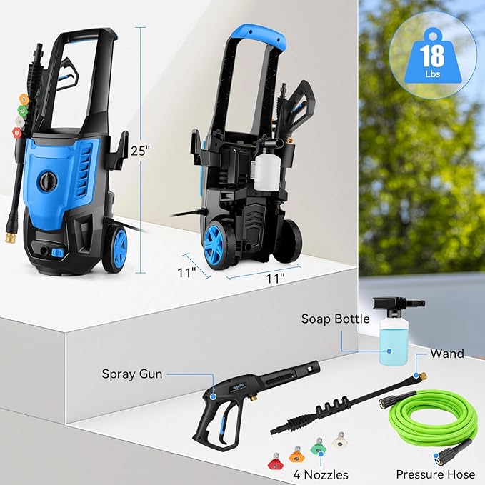 Imdot Pressure Cleaner 5000 PSI 4.0GPM Portable Power Cleaner with 4 QC Nozzles, 500ML Foam Cannon for Cars/Fences/Driveways/Home/Patios Cleaning, Navy Blue