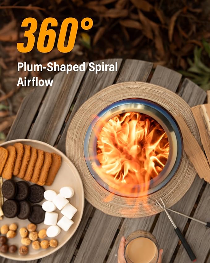 YEFU Tabletop Fire Pit 9.7 x 7.1 in, Flame Intensity Control Camping Stove for Outdoor & Patio, Fueled by Pellets or Wood, Safe Burning Table Top Firepit, with Travel Bag & 2 Mini Sticks, Blue