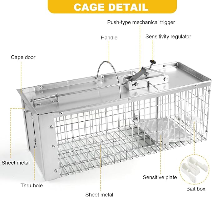 Squirrel Trap Live Animal Humane Cage Trap Catch Rats, Mice, Chipmunk, Weasel and Other Rodents for Indoor and Outdoor