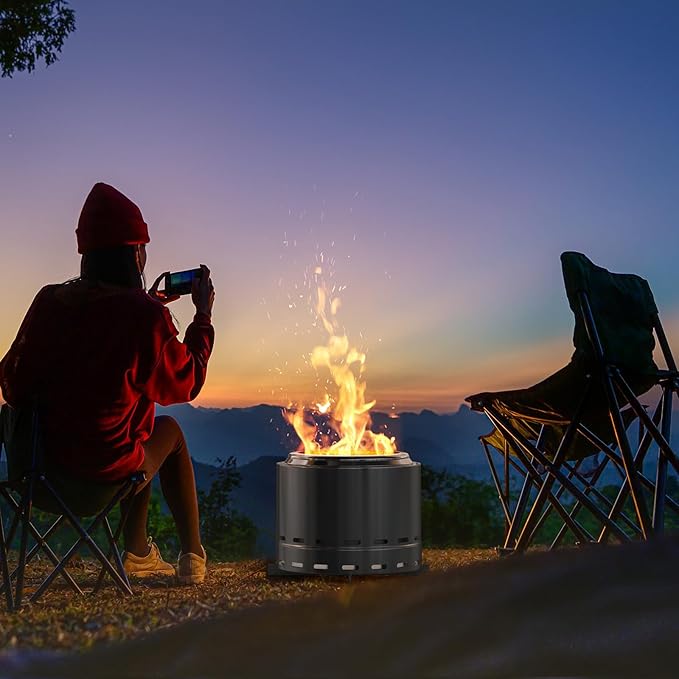 ROOMTEC 15" Smokeless Fire Pit, Portable Wood Burning Firepit with Stand and Bag, Easy Clean Bonfire with Removable Ash Pan, Low Smoke Fireplaces for Camping, Patio and Outside