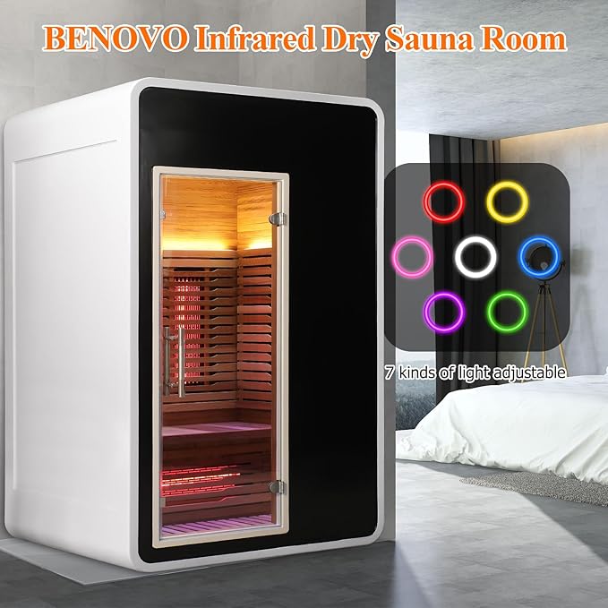 2 Person Infrared Sauna Room for Home,Canadian Hemlock Outdoor Wooden Dry Sauna with Rapid Heating Tubes& Carbon Plate,LCD Control Panel and Tempered Glass Door (2 Person-Hemlock)