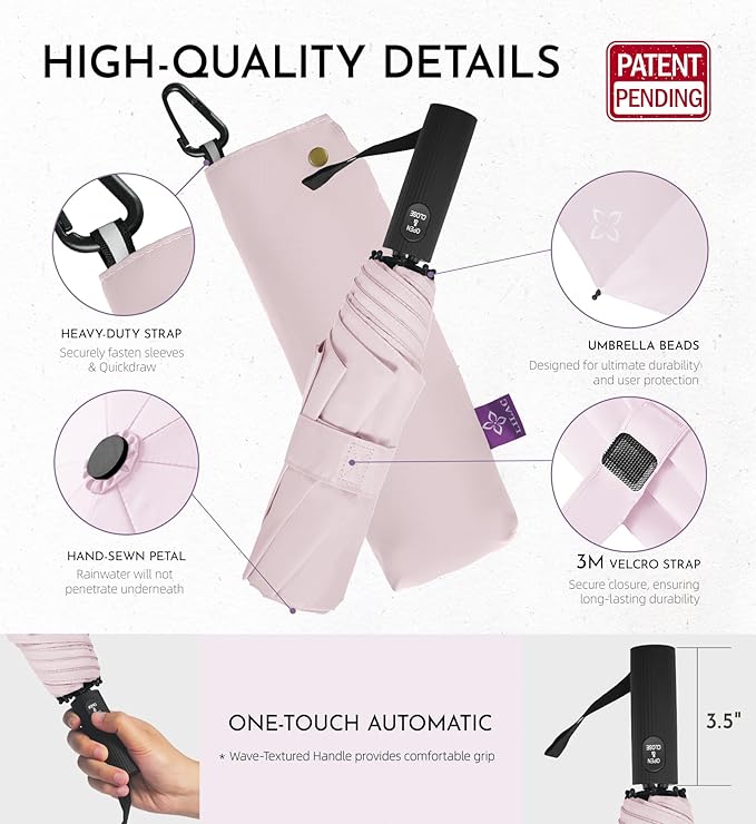 UV Travel Umbrella for Sun Protection & Rain, Compact Windproof Folding, Refined craftsmanship, Auto Open/Close, 43" Canopy with color coating, UPF 100+ UV Blocking, TSA Approved