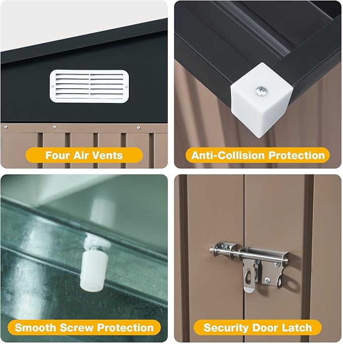 8x6 FT Outdoor Storage Shed with Base & Lockable Double Doors, Heavy-Duty Galvanized Steel Outdoor Metal Shed for Bike, Tool, Generator Storage in Backyard, Patio (8’x6’, Base)