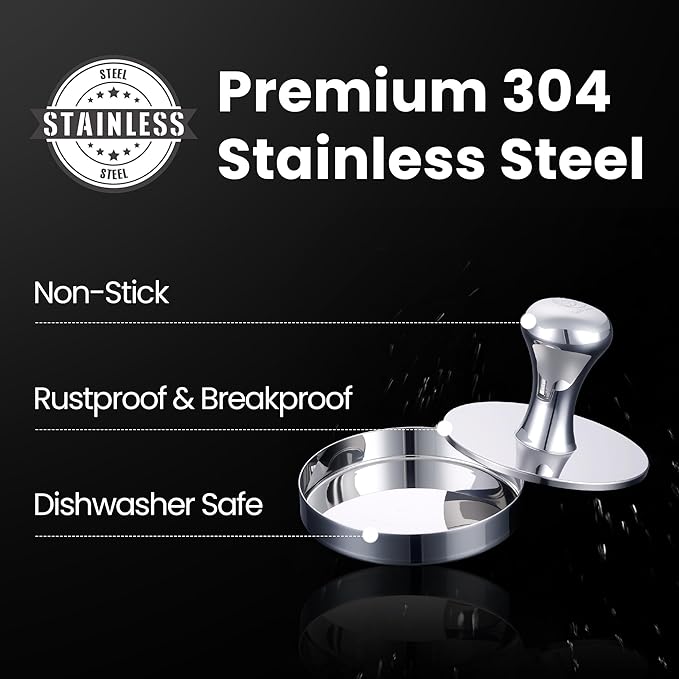 2-in-1 Smash Burger Press & Patty Maker, Heavy Duty Premium Stainless Steel Hamburger Helper, Easy-Clean Design, Hamburger Press with Patty Liner, Mirror Polished Burger Mold, Dishwasher Safe