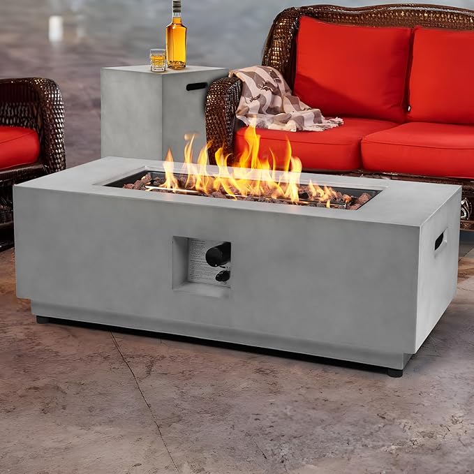 42 Inch Propane Fire Pit Table w/Tank Cover Table, Modern Gas Fire Pits for Outside Patio, CSA Certified Ignition Systems Firepit, 50,000 BTU Outdoor Fire Table for Patio Backyard Deck