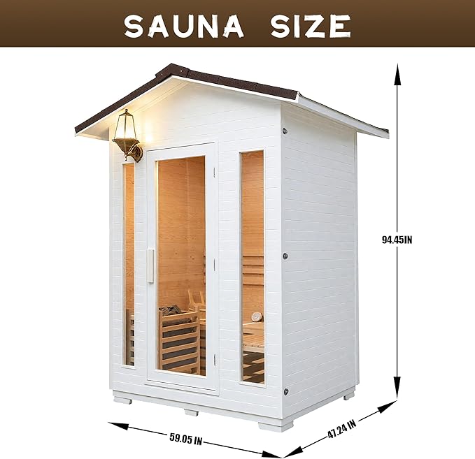 2-3 Person Outdoor Wooden Sauna Room,Canadian Cedar 220V 6KW Electric Stove Backyard Steam Sauna Kit with Light (White-3Person)