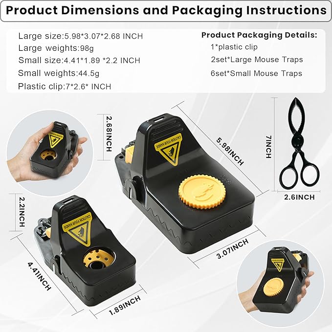 Mouse Traps, Rat Trap Quick Effectively Best Mouse Trap, Reusable Plastic Mousetraps Used Indoor & Outdoor Mice Snap Traps for Basement/Garage/Attic Anywhere 9set(2L+6s+1*Clip)